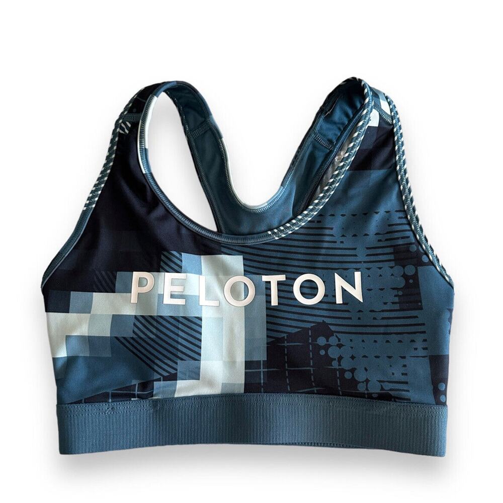 New Peloton Adidas BT H.RDY Sports Medium Support Bra Blue Print Racerback Small